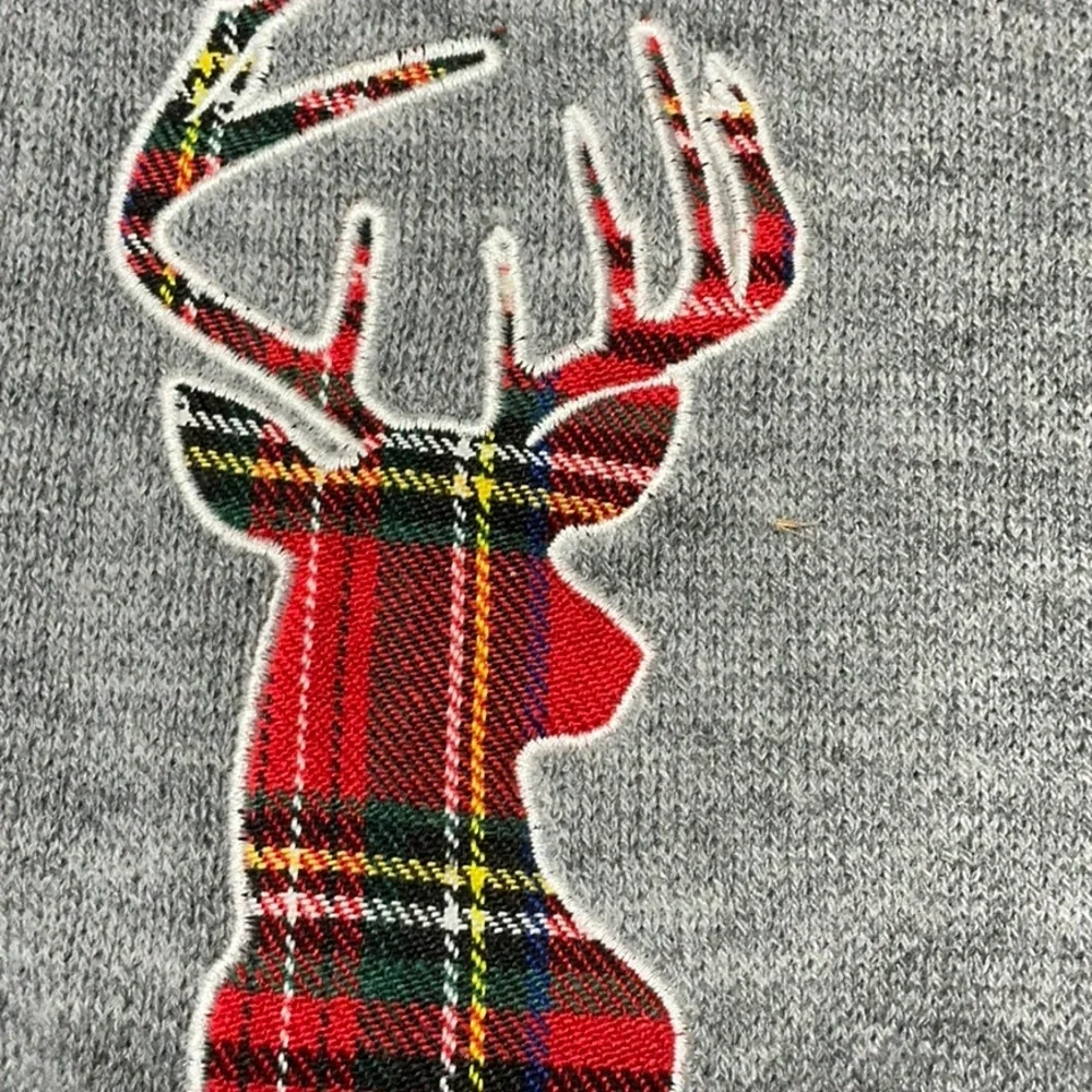 Ellen Degeneres Gray Sweater with Plaid Deer and Love Embroidery